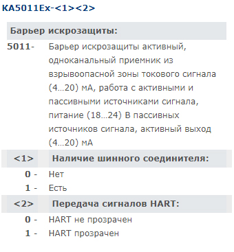 КонтрАвт КА5011Ех Маркировка при заказе, модификации