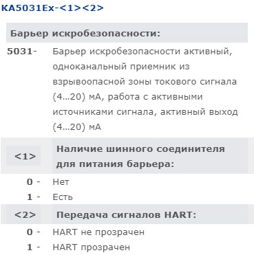 Маркировка при заказе КонтрАвт КА5031Ex
